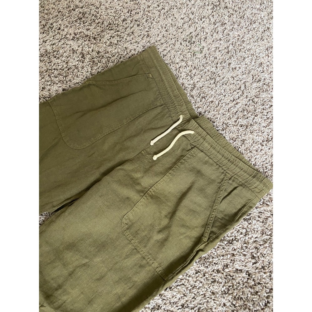Cloth & Stone Womens Small Olive Green Linen Blend Roll Tab Drawstring Pants - Picture 2 of 10